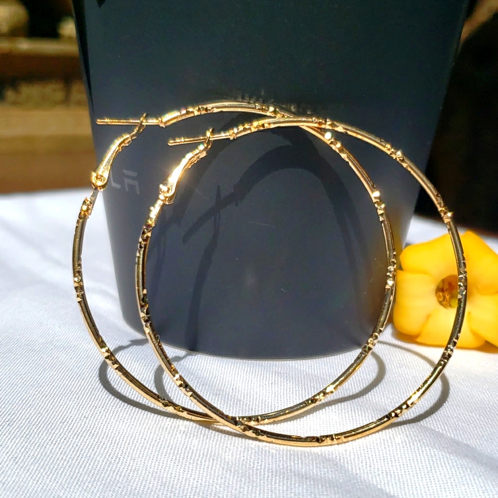Fashion Gold Hoop Earrings, Bamboo Textured